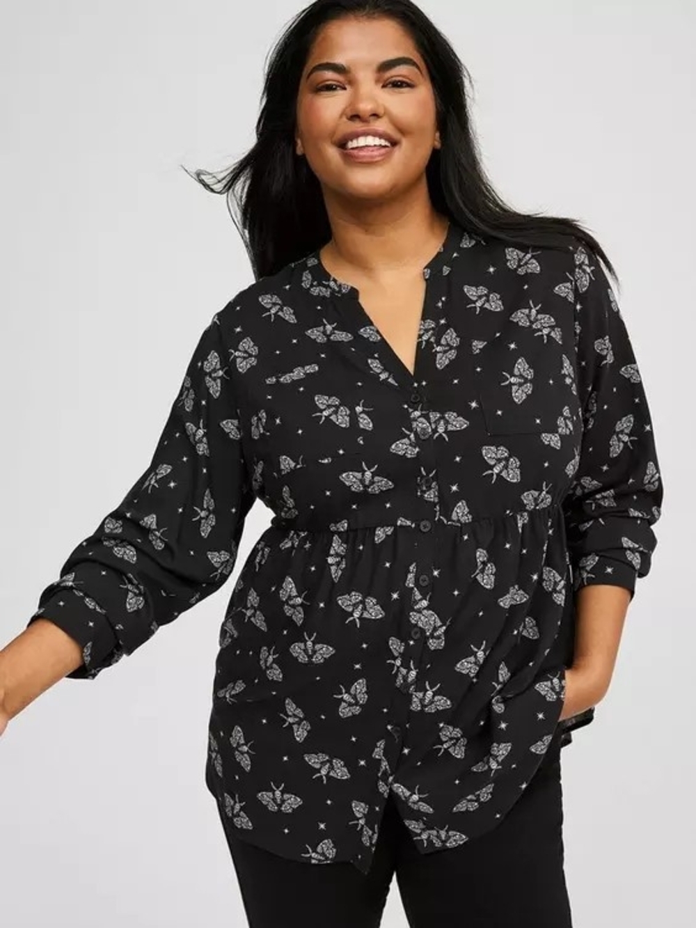 Torrid Emma Babydoll Tunic With Moths Pattern